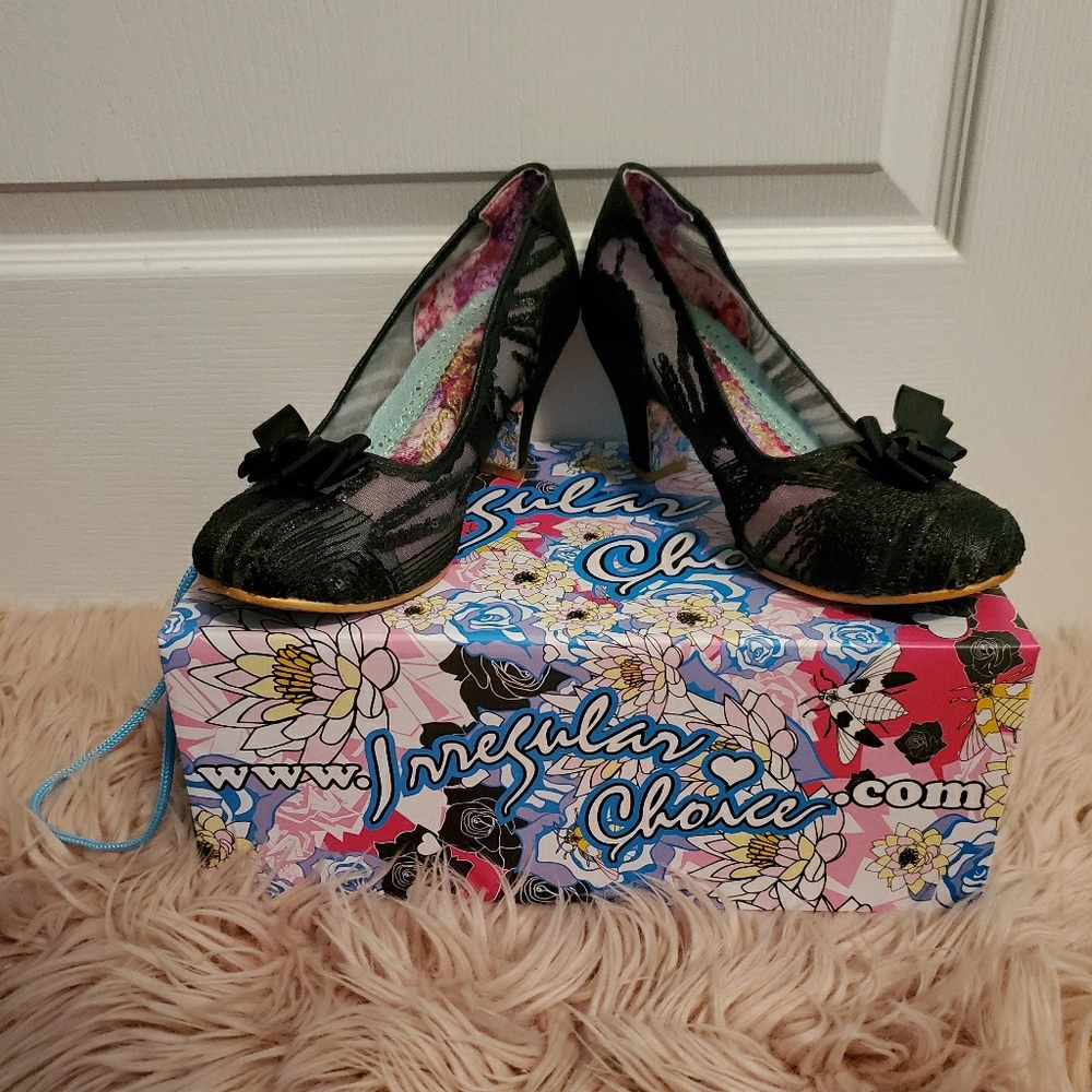 Black Irregular Choice palm cove heels